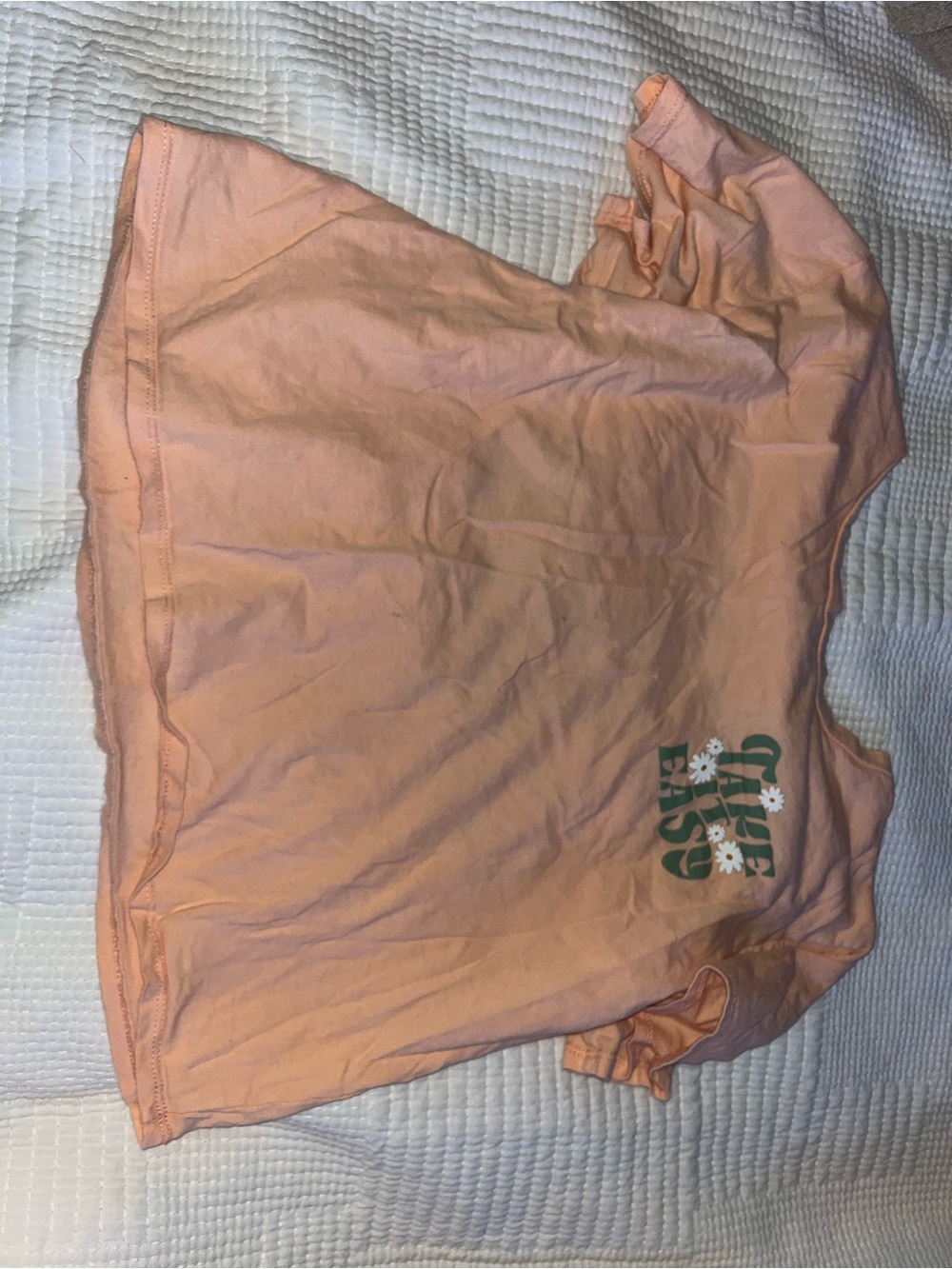 french pastry Peach Short-Sleeve Top with Subtle Gray Print